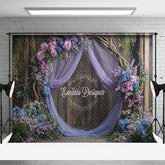 Lofaris Floral Violet Curtain Wooden Sweet Wedding Backdrop